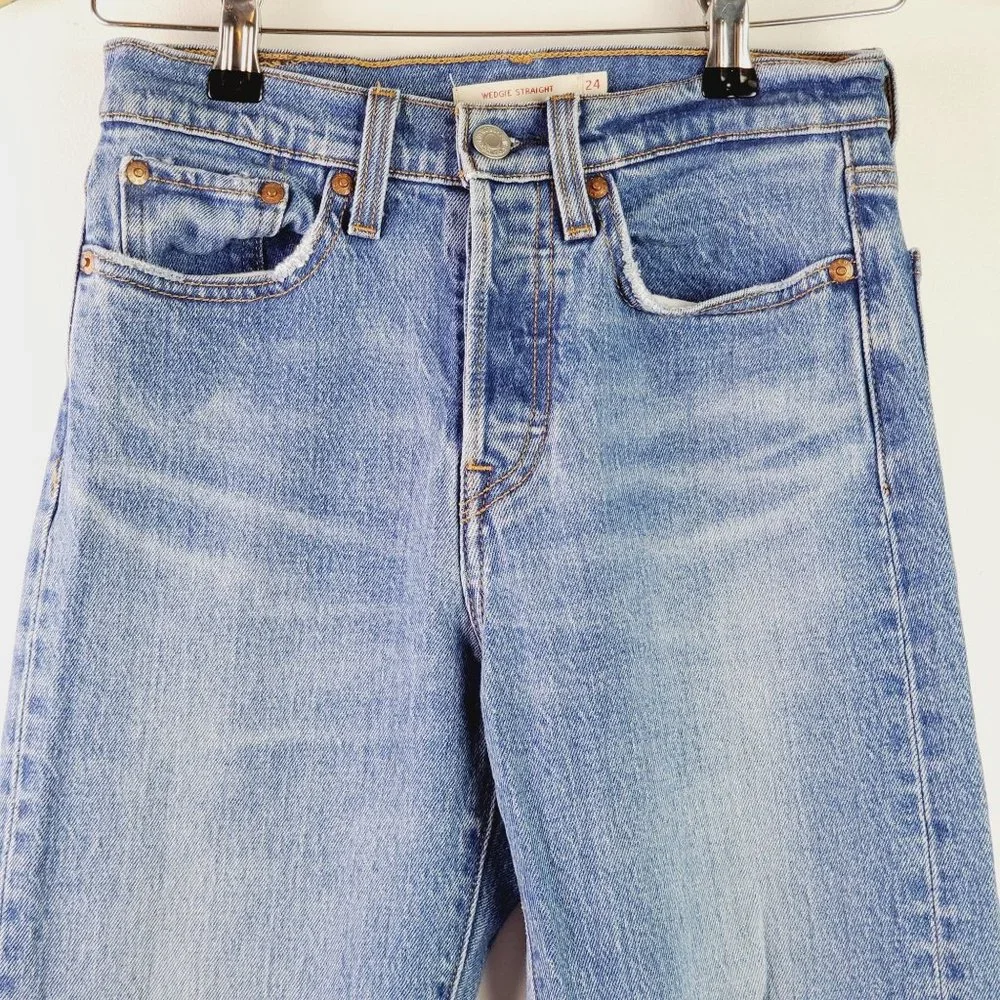 Levi's Wedgie Straight Button Fly Cropped Hi-Rise Jeans in Jive, Sz 24 - Picture 4 of 13